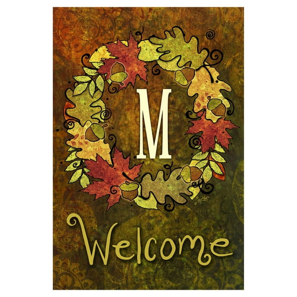Toland Home Garden Fall Wreath Monogram M 28 x 40 Inch Decorative Autumn Leaves Welcome Initial House Flag 